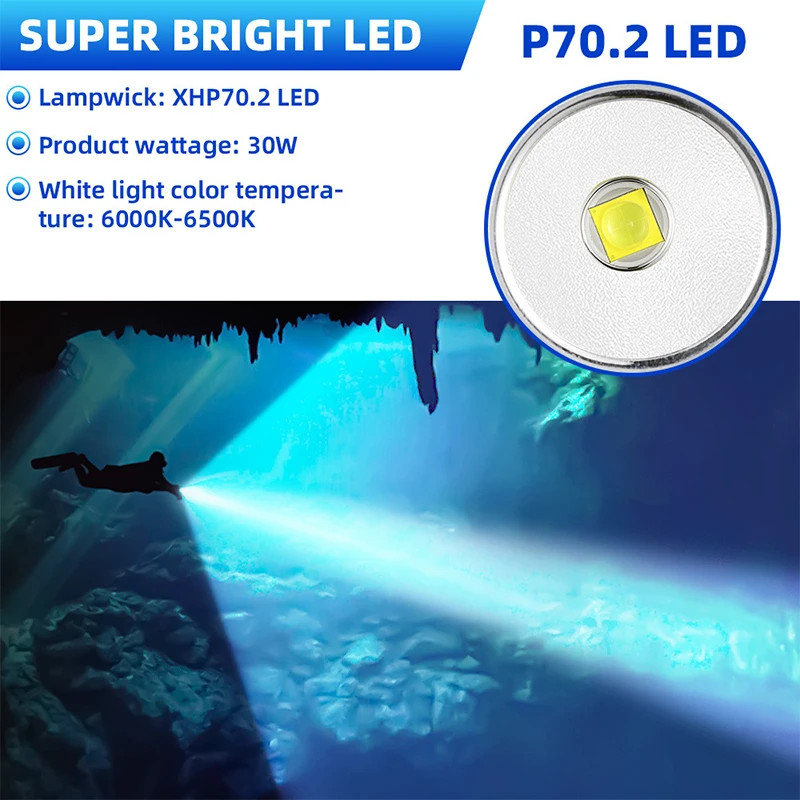 Dive Lights Scuba P70 LED Diving Flashlight Underwater Light Diving Torch