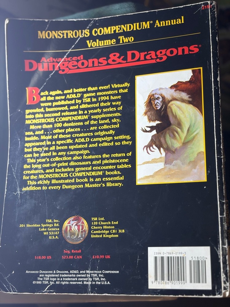 Vintage 1995 AD&D Monstrous Compendium Annual Volume Two TSR 2158 - Reader Copy