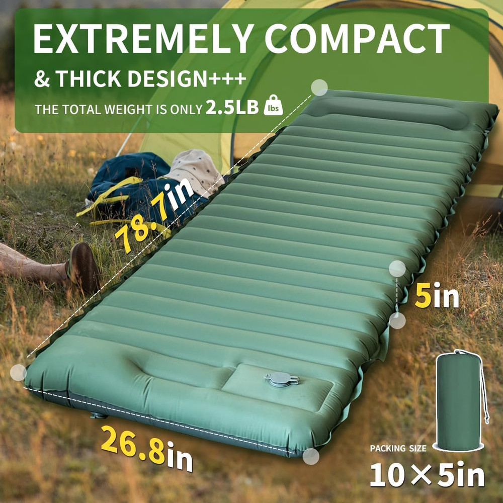 Camping Sleeping Pad, Extra Thick 5 Inch Ultralight Sleeping Pad for Camping ...
