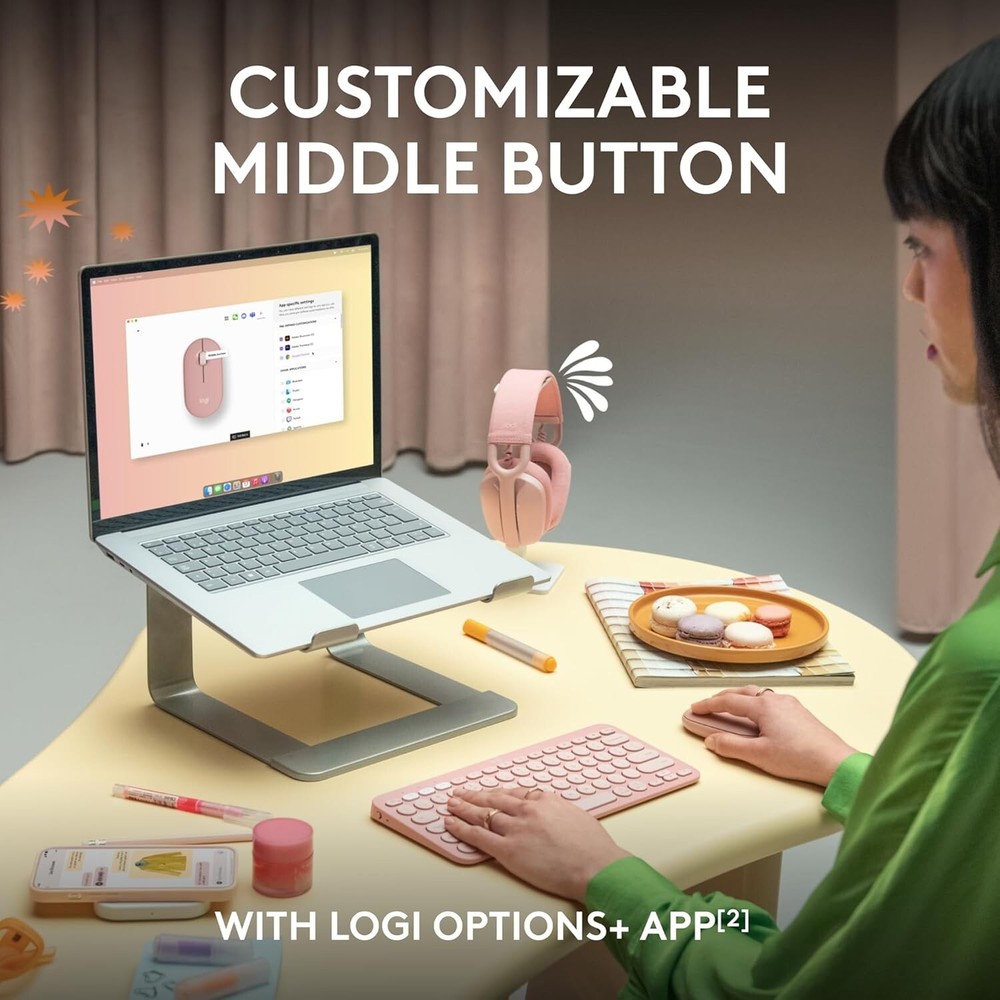 Logitech Pebble 2 M350S Bluetooth Mouse PC/MAC Portable Quiet Clicks Tonal Rose