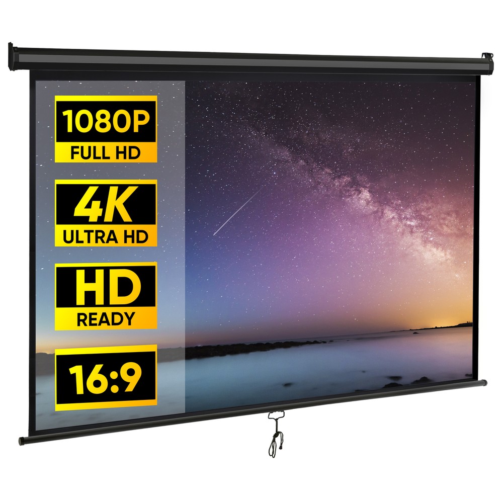 80 inch 16:9 HD Projector Screen Pull Down Projection Screen Home Cinema Black