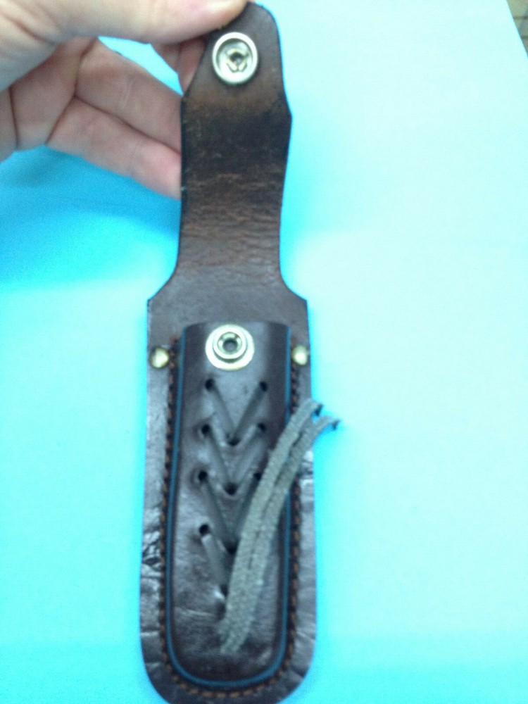 Medium Brown Laced Leatherette Knife Pouch/Carrying Case w/Belt Loop/Snap Button