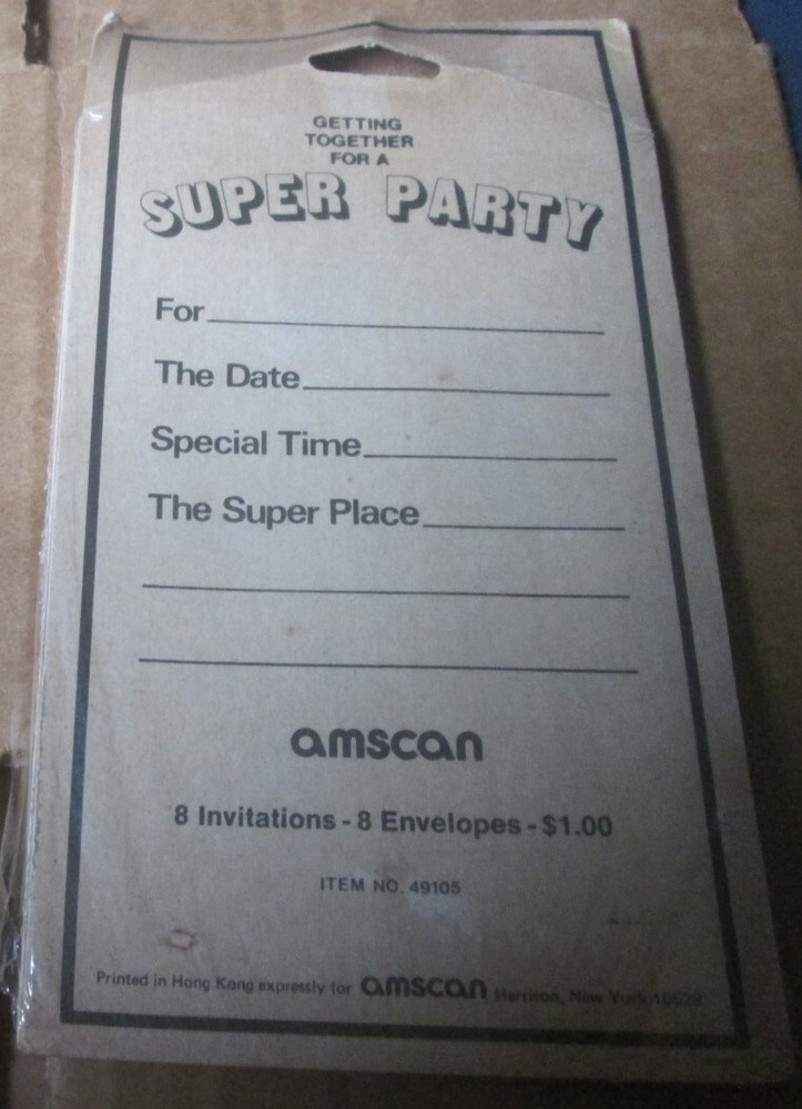 SUPERMAN Super Party Invitations 8 count 1977 Amscan DC Comics in Package
