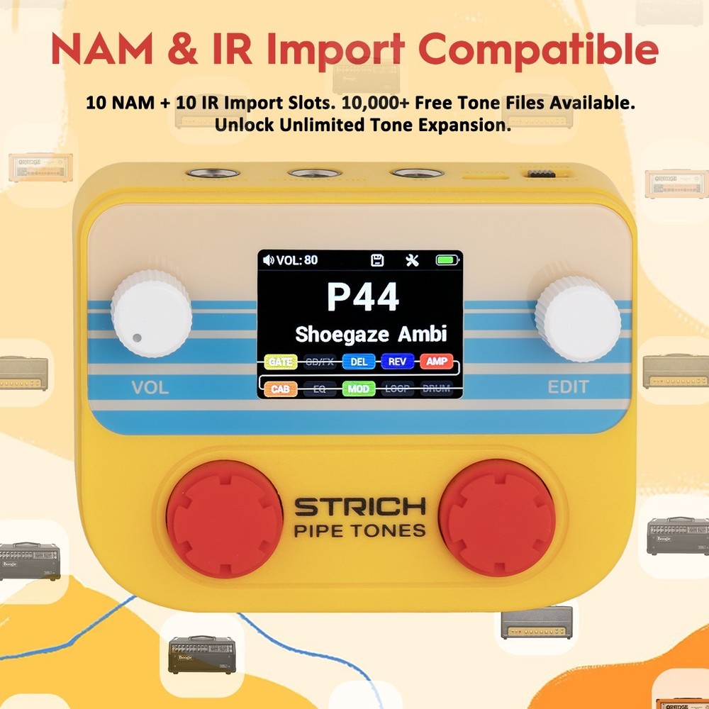 STRICH Pipe Tones Pocket Multi-Effects Processor with Foot Pedal (Orange)