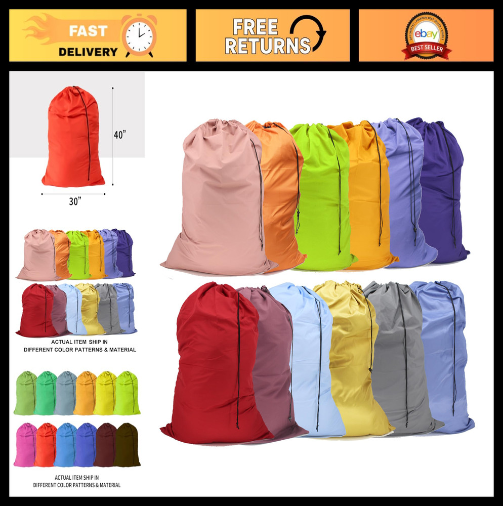Extra Large Drawstring Laundry Bags - 30"x40" - 12 Pack, Machine Washable, Ideal