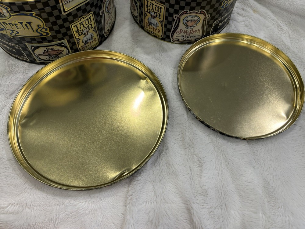 Two Department 56 Round Jam Bon Pig Tin Boxes
