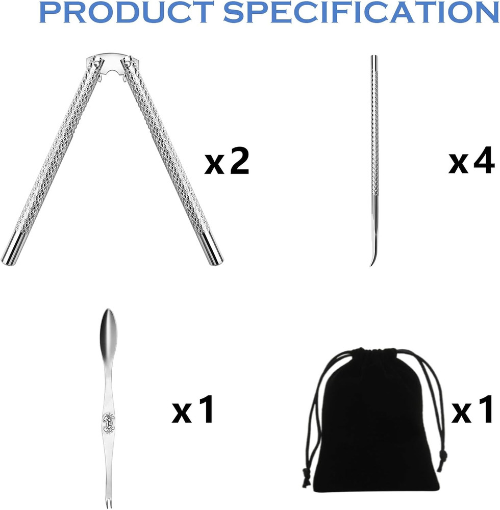 8 Pcs Nutcracker Stainless Steel Nut Cracker Set - 2 Nut Cracker, 4 Picks, 1 Wid