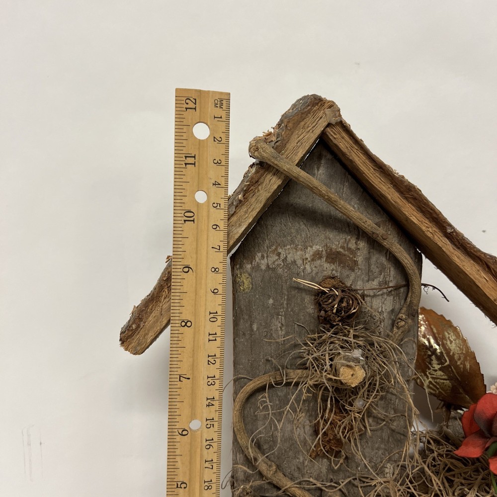 Rustic Handmade Double Birdhouse Primitive Cottage Cabin Decor Twig Bark Moss