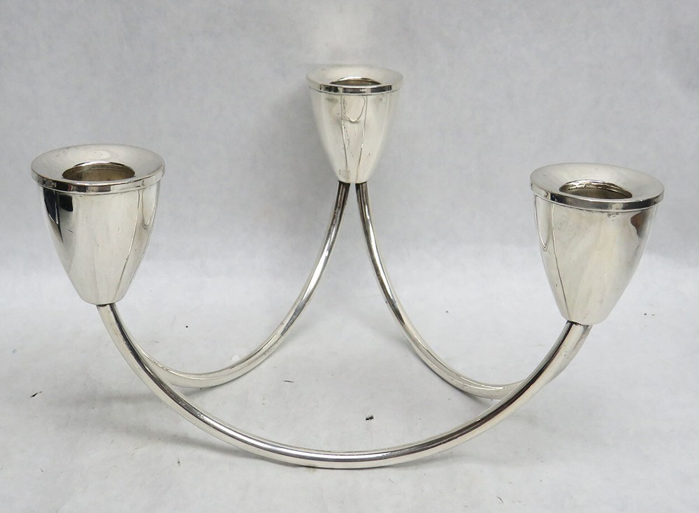UNIQUE STERLING SILVER HOLIDAY 3 LIGHT 4 1/2" CANDLESTICKS