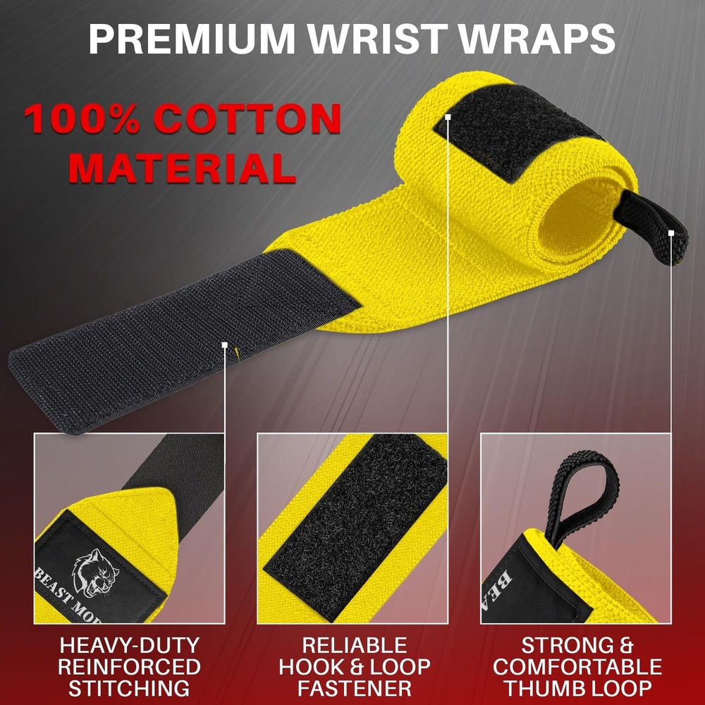 HeavyDuty Weightlifting Wrist Wraps with Thumb Loop for Powerlifting & Training