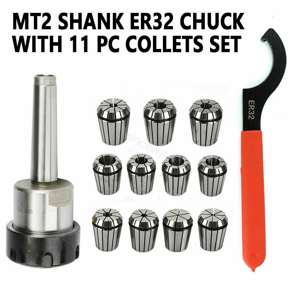 NEW MT2 Shank & Spanner For Milling Machine 11 * Precision ER32 Collet Chuck Set