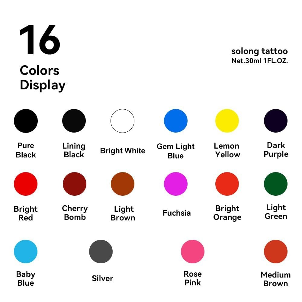Professional Tattoo Ink 16-Piece Set in 30ml Bottles for Creative Expression