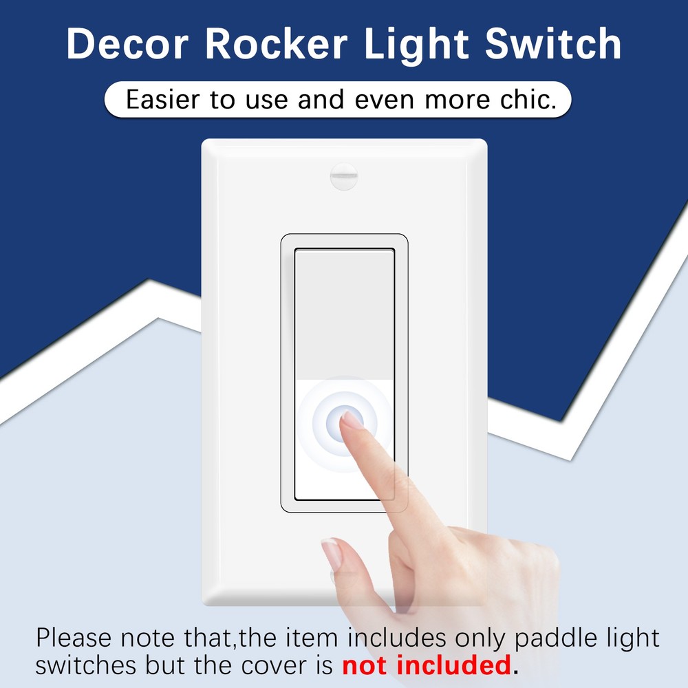Wall Rocker Paddle Light Switch White Single Pole Decorator On/Off 15Amp 40 Pack