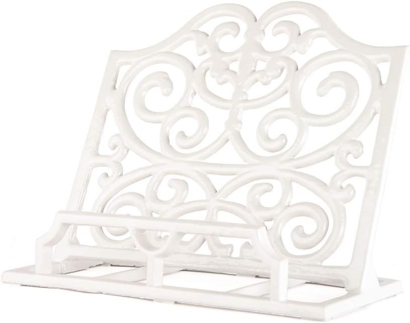 Sturdy Heavy-Duty Cast Iron Cookbook Holder in Classic White - Multi-Functional