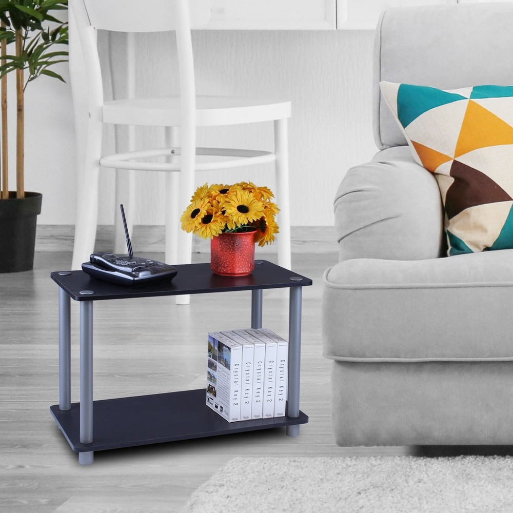2-Tier No Tools Tube Shelf/End Table, Black/Grey