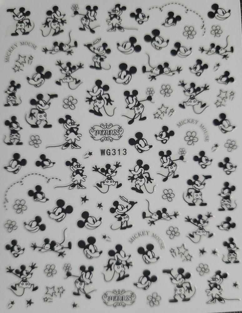 Mickey Mouse Black And White Nail Art Stickers