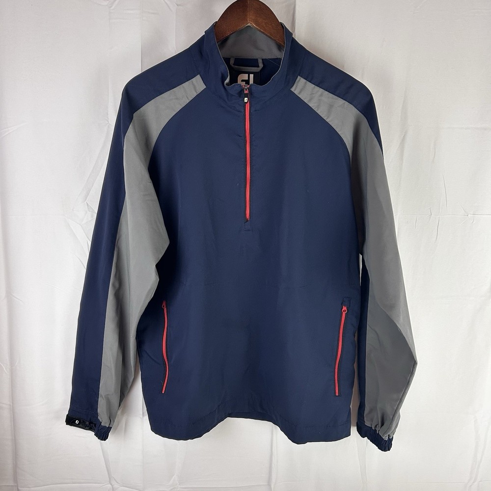 FootJoy Pullover Mens Medium Golf Windbreaker Zip Pockets Mock Neck Blue Gray