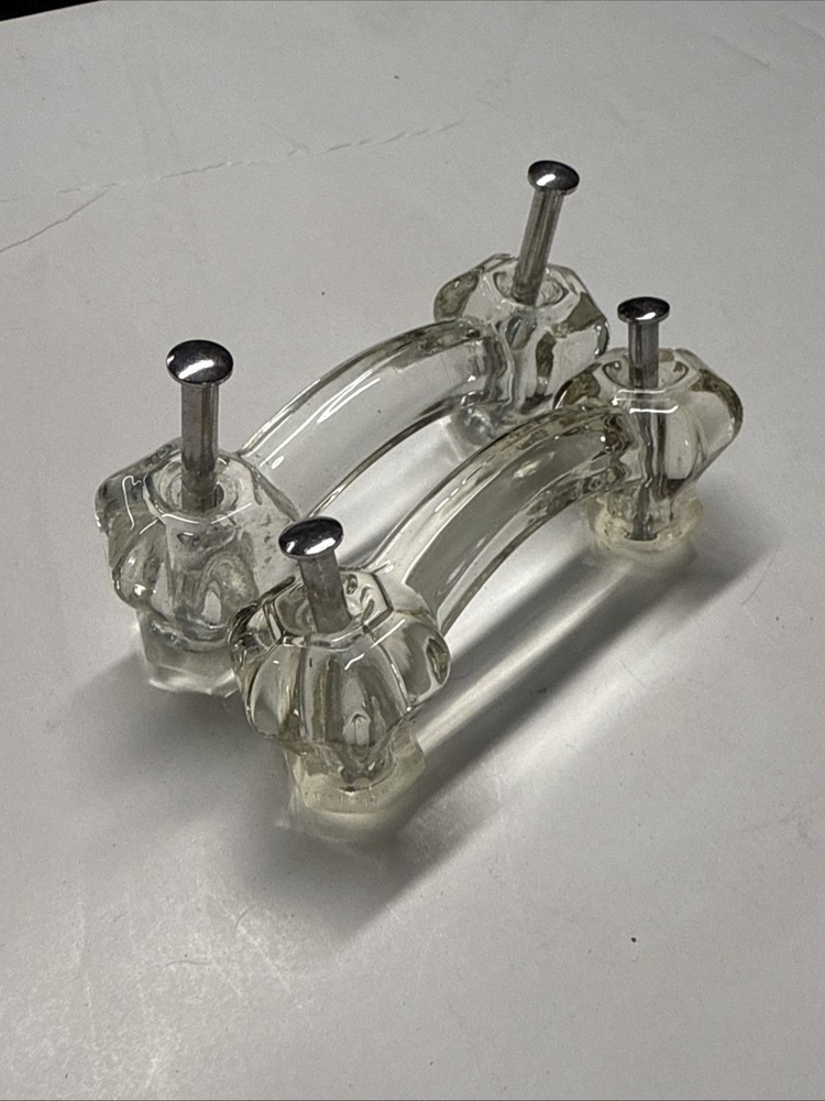 4 Antique Clear Glass Drawer Pull Handles Restoration Hardware 4 1/2"