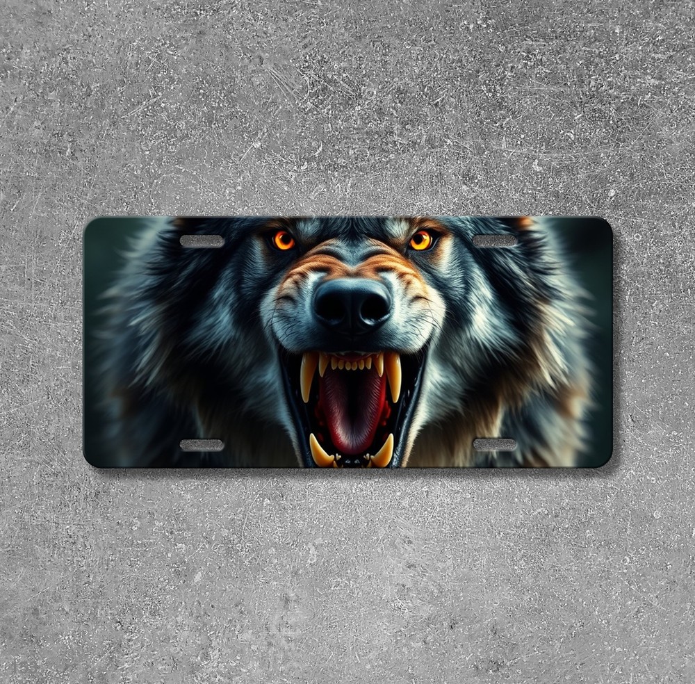 Hyperrealistic Wolf License Plate Fierce Expression Customizable Front Plate Hol