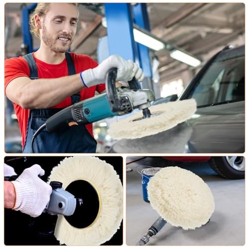 6 Pcs Wool Polishing Pad Hook Loop Buffing Pad for Drill Curved Edge 7 Inch