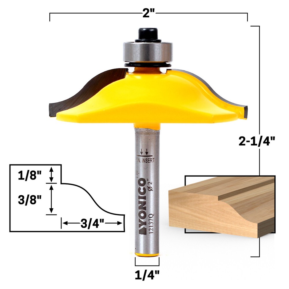 2" Diameter Ogee Raised Panel Router Bit - 1/4" Shank - Yonico 12137q