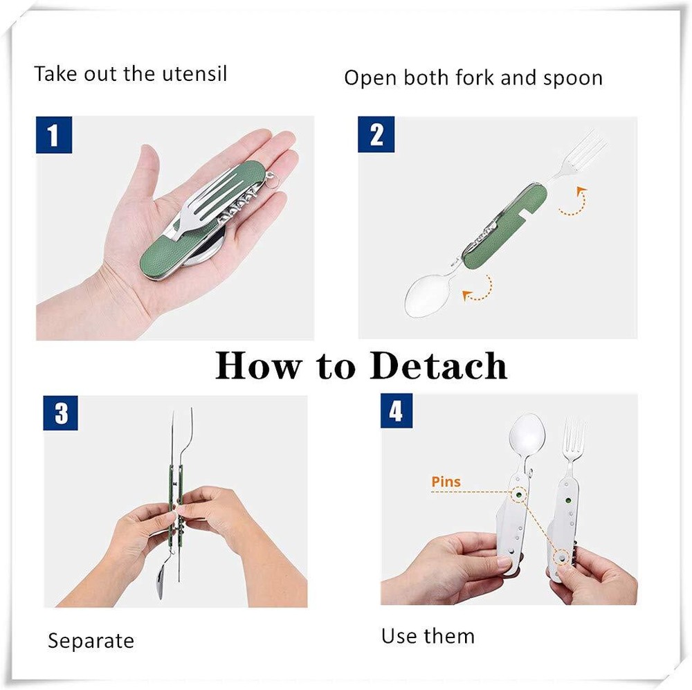 6-in-1 Multi-Function Camping Utensil Flatware Set Detachable Spoon Fork Knif...