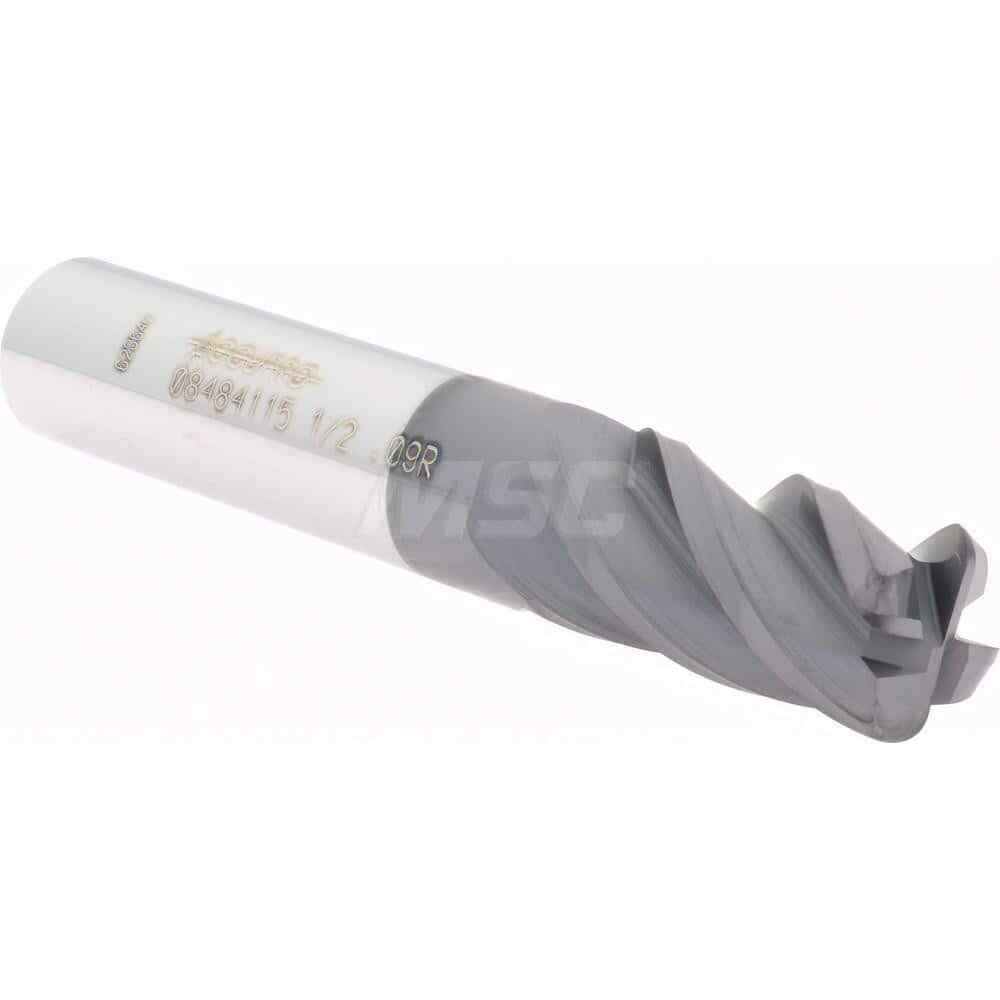 Accupro 1/2" Diam 4 Flute Single End Solid Carbide 0.09" Corner Radius End Mi...