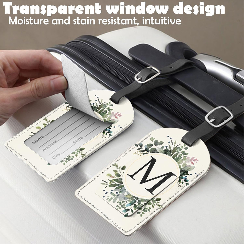 2 Pack Initial Letter Luggage Tag Monogram Tag PU Leather Monogrammed Suitcase T