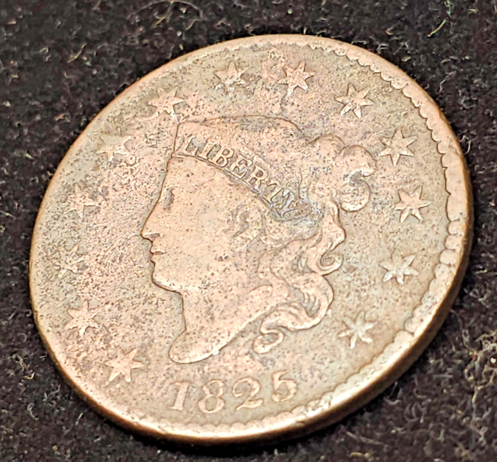 1825 Coronet Head Large Cent in Very Good condition