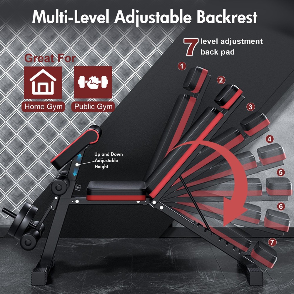 770LBS Adjustable Foldable Weight Bench Home Gym Strength Training Workout Bench