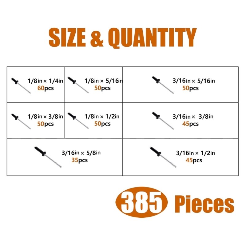 385pcs Metal Rivets Set Large Flanges Rivets Assortment with Storage Box