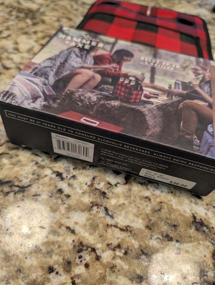 Hammer + Axe 6 Pack Insulated Interior Bottle Cooler w Hook & Loop