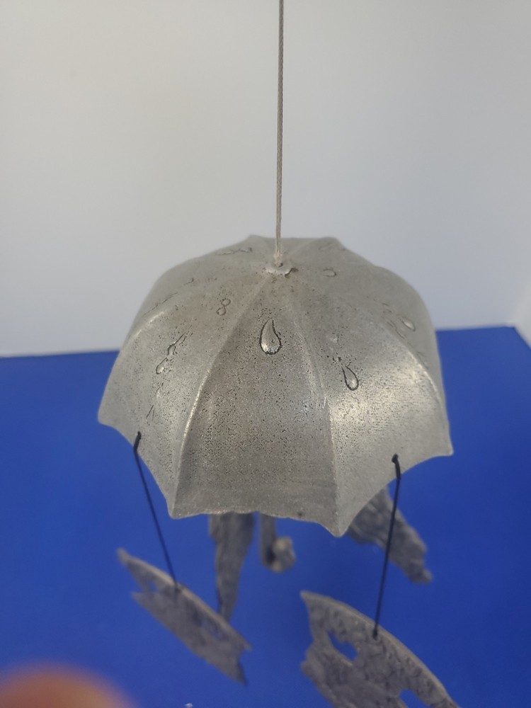 Vintage 1992 Carson Pewter Canopy Wind Chime Rain Monkey Turtles Giraffe Bear