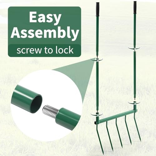 Broadfork Garden Tool with Steel Handle Heavy Duty Five Tines Broad Fork for