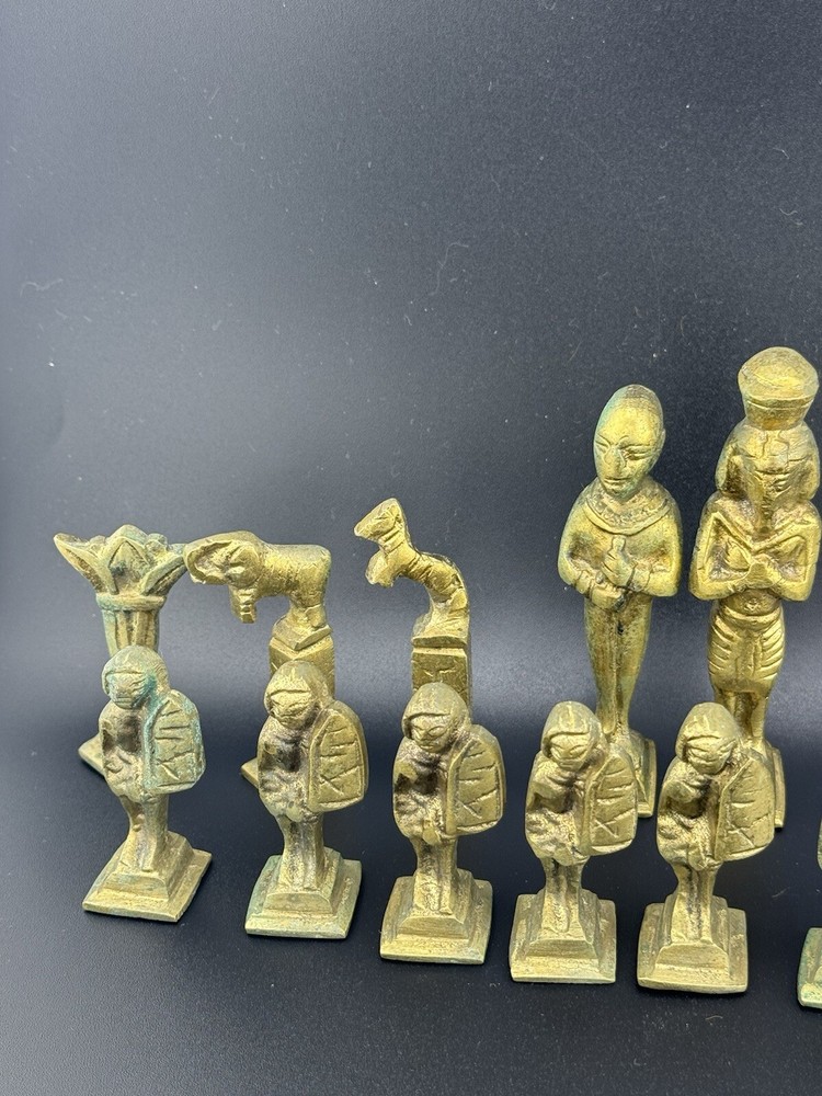 14 Piece Bronze Set Heavy Chess? Pieces Ancient Egyption
