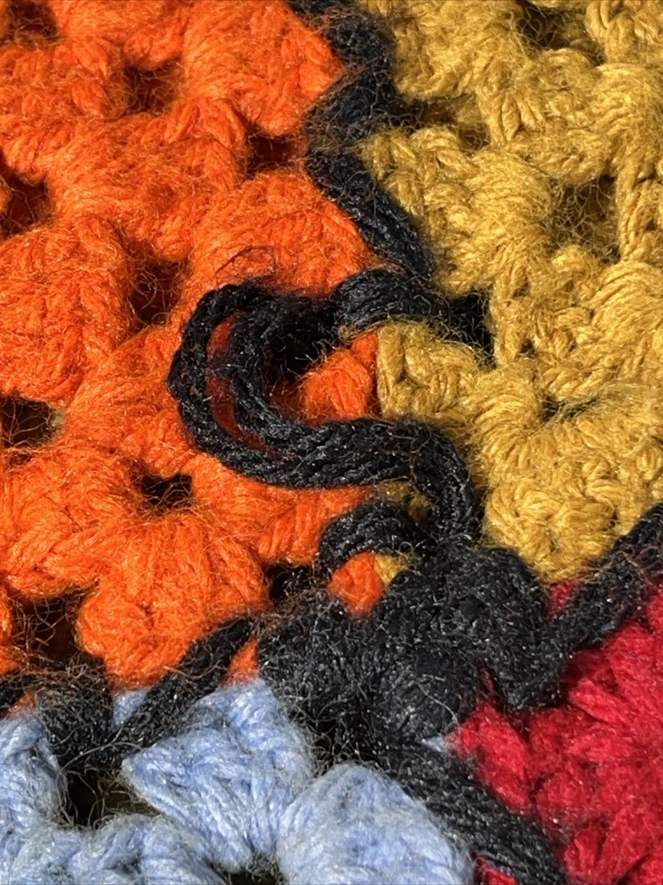 Crochet Afghan Handmade Granny Square Multicolor Sofa Couch Throw Blanket READ