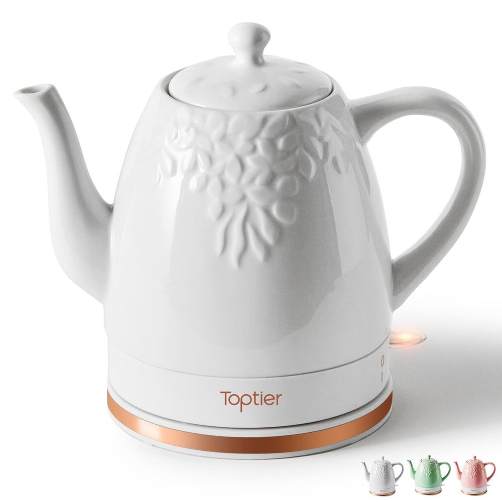 Toptier Electric Ceramic Tea Kettle, Boil Water Quickly and Easily, Detachabl...