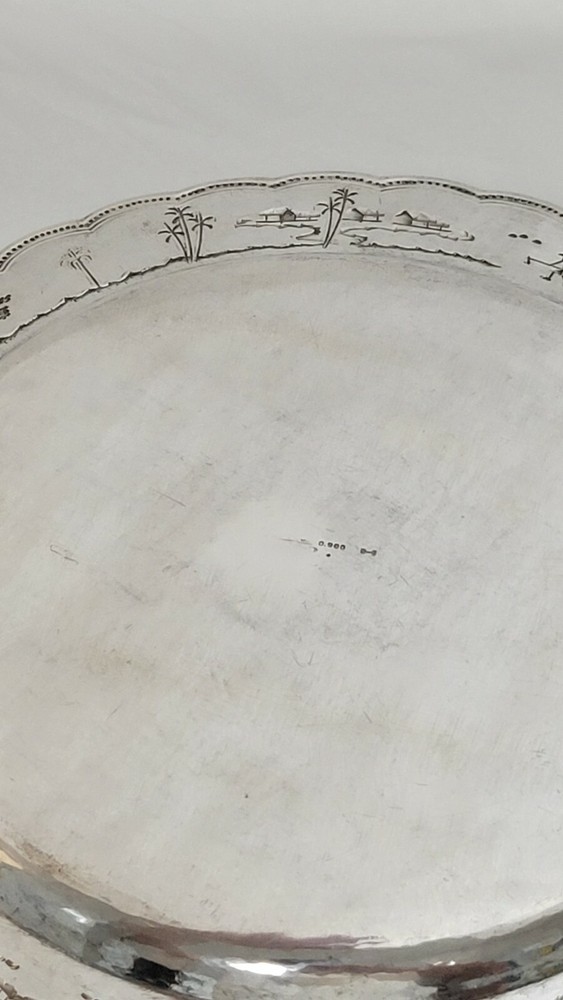 ORIENTAL STERLING SILVER ARCHITECTURAL ROUND TRAY