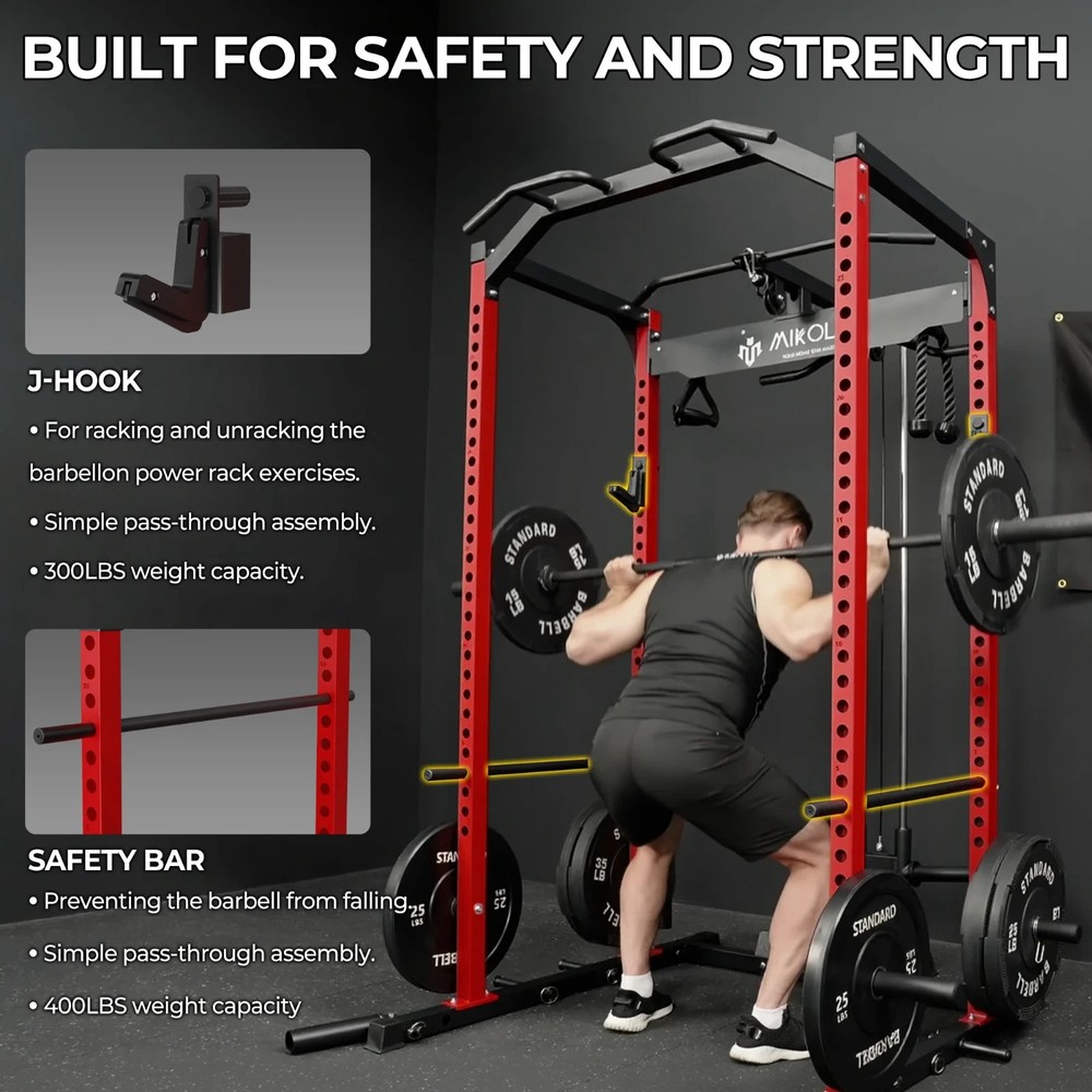 Power Cage Squat Rack w/ LAT Pulldown Cable System 1200LB Home Gym
