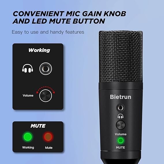 Bietrun USB-C Microphone for Computer with Headphone Jack