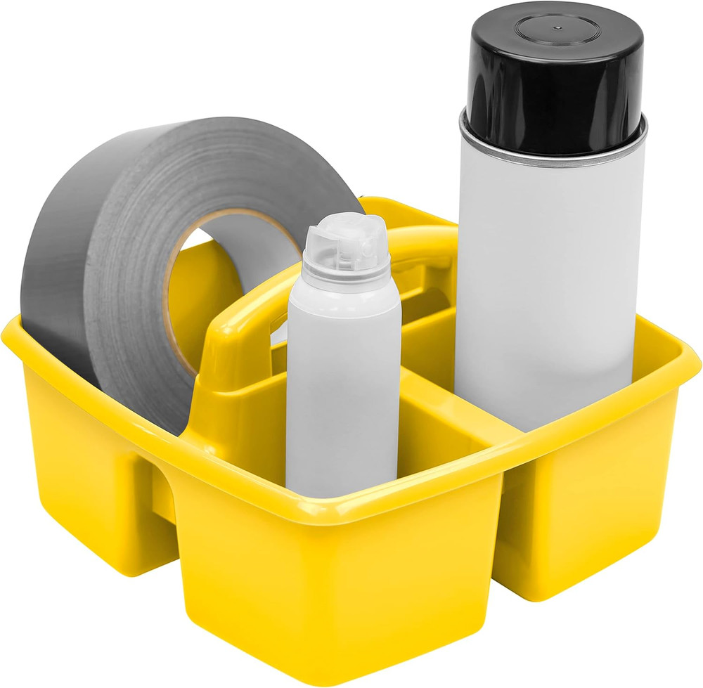 3-Compartment Small Caddy – Multipurpose Classroom Organizer with Handle, Lemon,