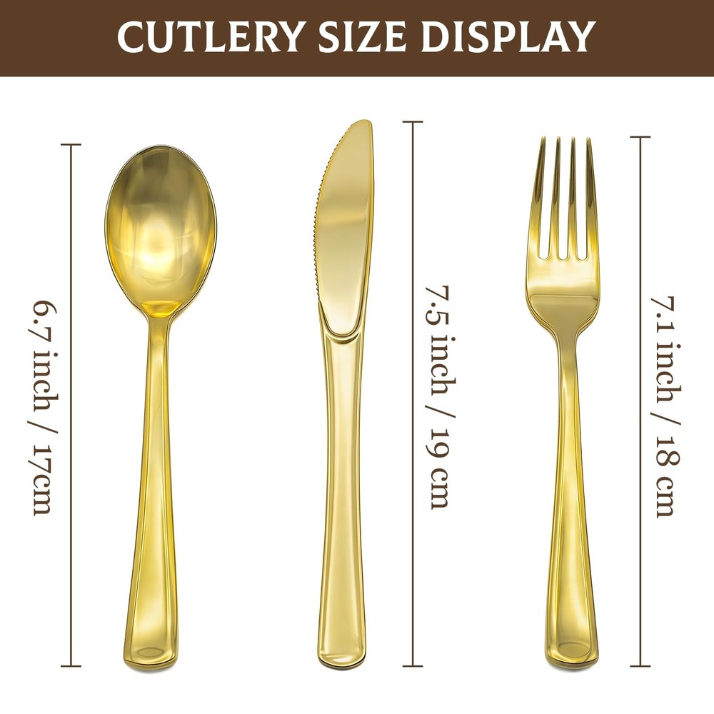 153 Pack Gold Plastic Silverware - Heavy Duty Gold Silverware Set - 51 Forks,...