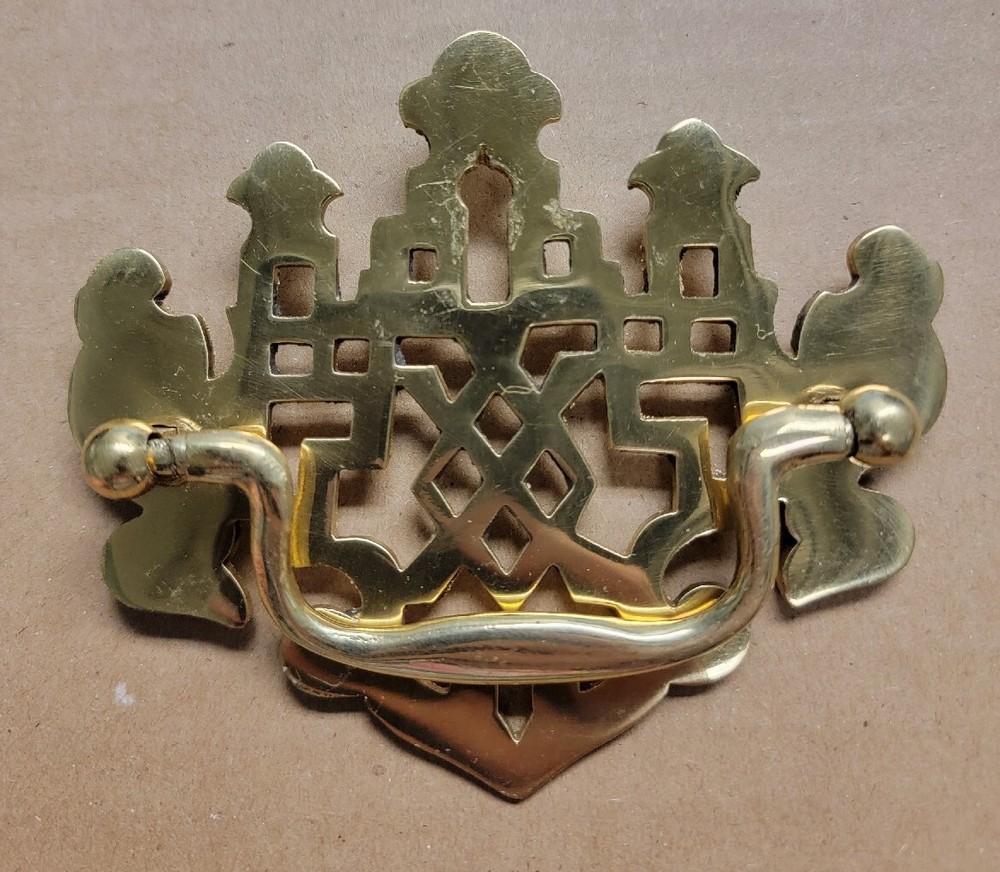 NOS Ornate Brass 3.5"  Pierced Chippendale Drawer Pull