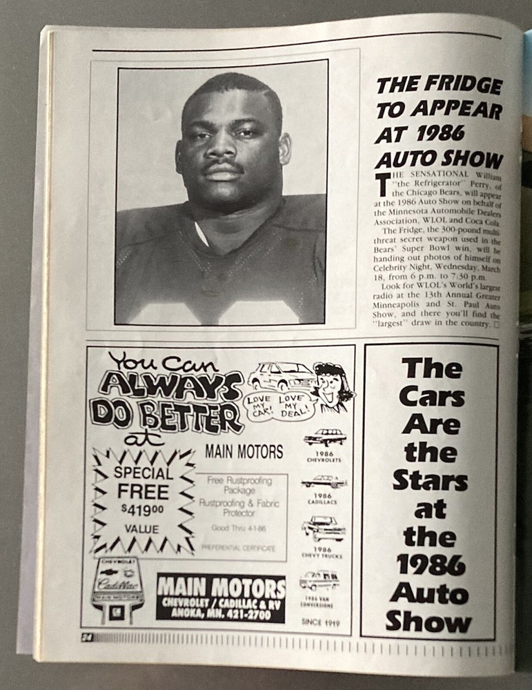 1986 Greater Minneapolis & St. Paul Auto Show Program (13th) Refrigerator Perry