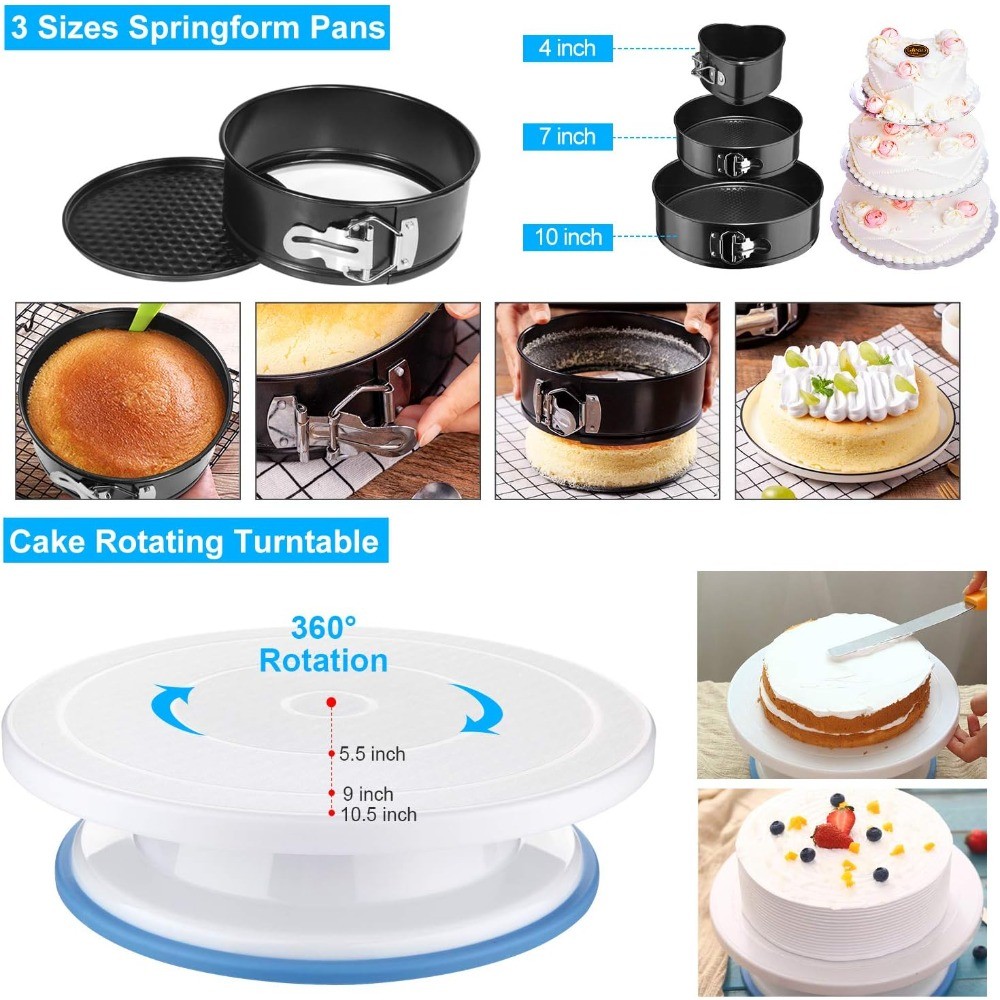 493PCS Cake Decorating Kit with Springform Pans, Turntable and Icing Tips