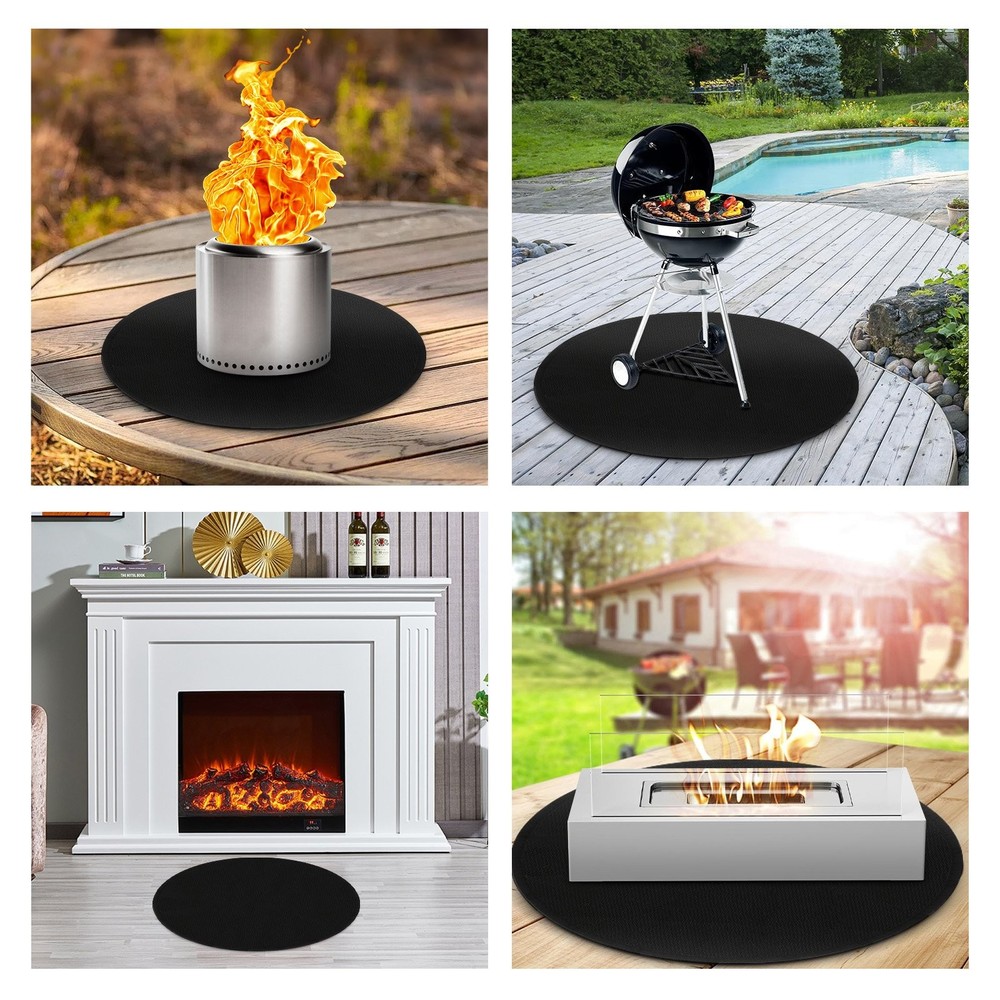 20 inch Fire Pit Mat Round 4-Layer Under Grill Mat Fireproof Fire Pit Pad Black