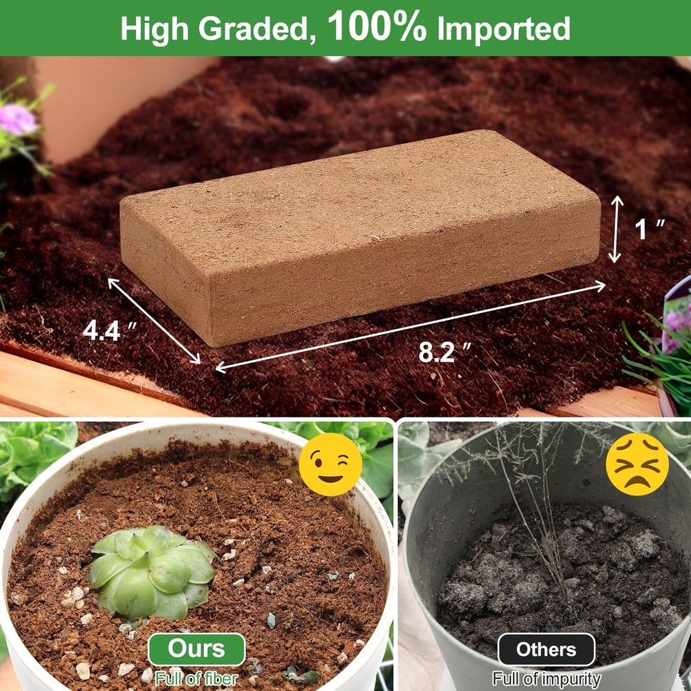 Coco Coir Brick for Plants - 2 Pack Premium 100% Organic Coconut Coir Peat Mo...