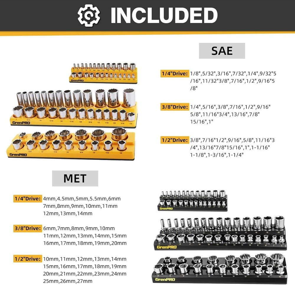 Strong Magnetic Socket Organizer Set - 6pc for Efficient Tool Management