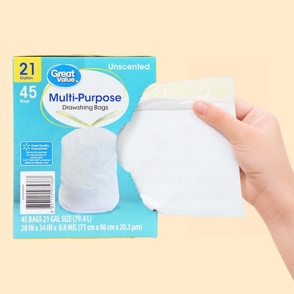 21-Gallon Multipurpose Drawstring Trash Bag, Unscented, 45 Bags