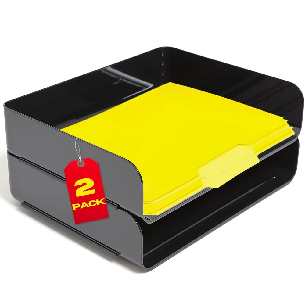 Stackable Paper Tray File Organizer 2 Pack Side Load Letter Tray Black